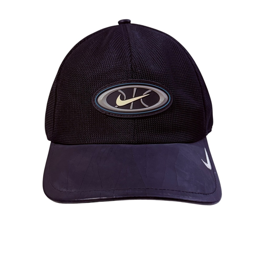 Vintage Nike Basketball Mesh Hat Black Synthetic Leather Bill F7CCH Adjustable